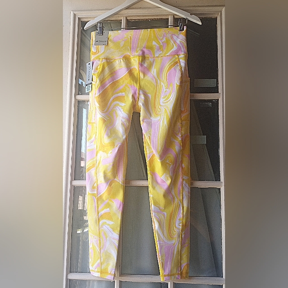Ideology Compression Leggings 7/8 Length Hi-Rise Yellow & Pink Women Size Medium - Picture 3 of 12